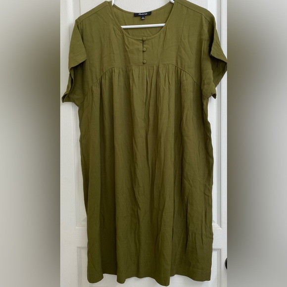 Madewell Shirred Dolman Sleeve Knee Length Easy Dress in Desert Moss ZP1 - Picture 2 of 7
